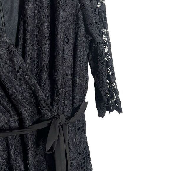 R&K Lace Wrap 3/4 Sleeve A Line Midi Dress Black Size 24W Plus - Picture 5 of 9